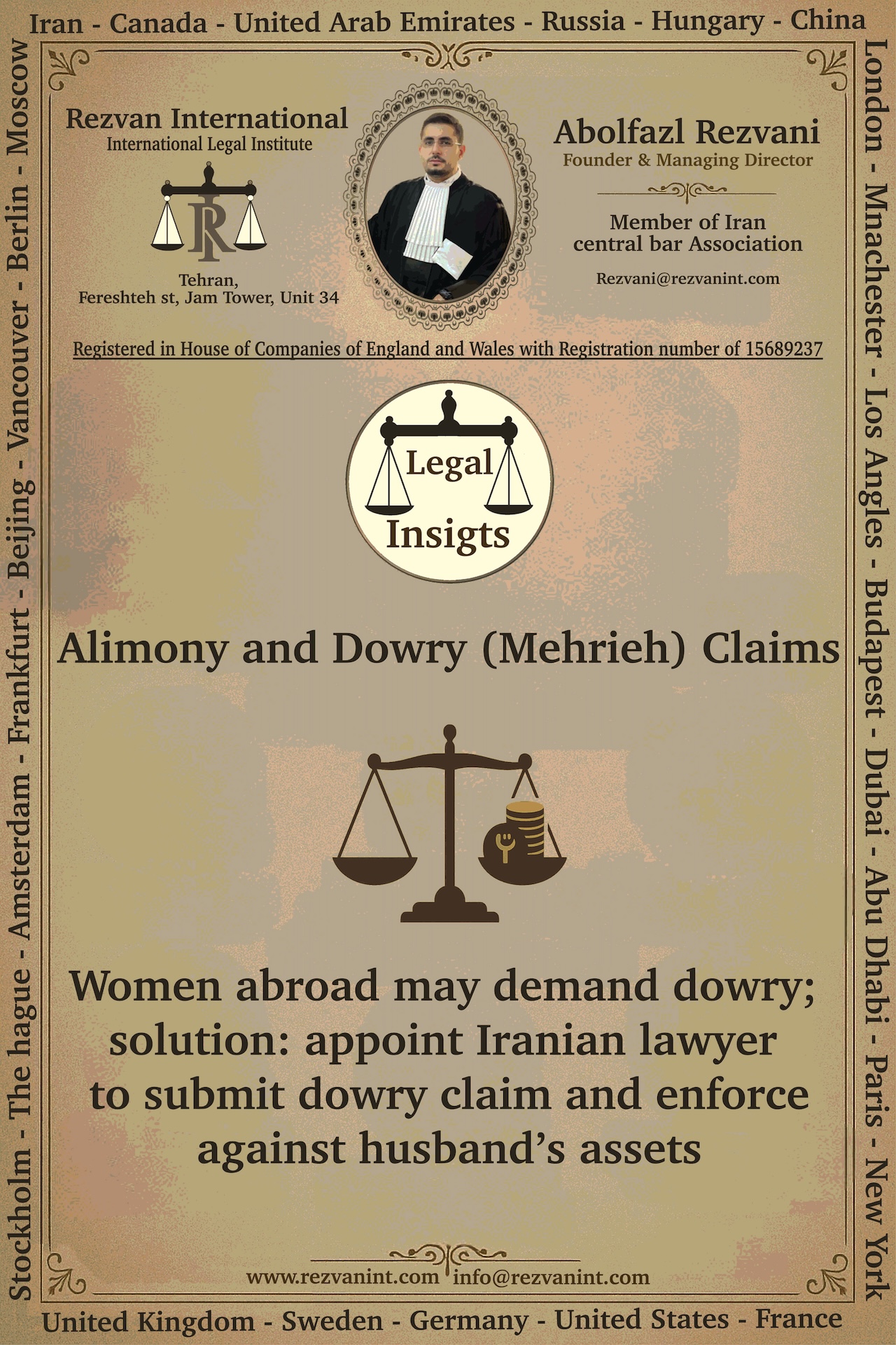 Abolfazl Rezvani lawyer Mahrieh Divorce family law for Iranians abroud